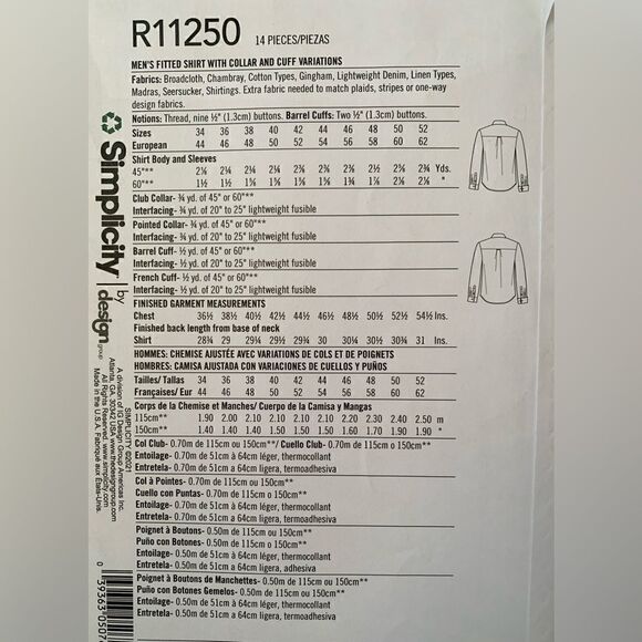 Simplicity men's dress shirt pattern - Picture 2 of 2